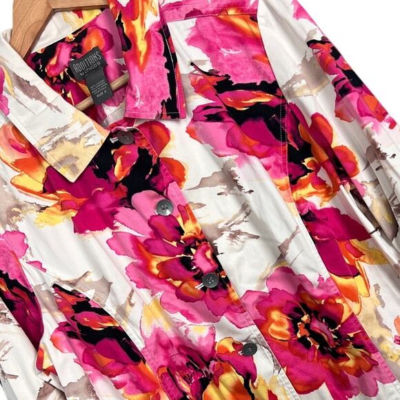 Chico's Womens L Jacket Floral Art to Wear Stretch Colorful Casual Preppy Spring - Picture 1 of 10